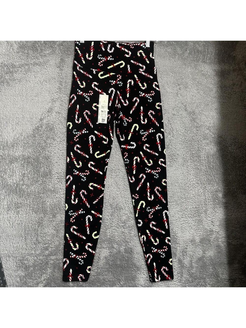 NEW No Boundaries CANDY CANES Women's Black Holiday Leggings Size XS (0-2)